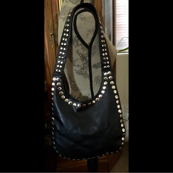 Black Studded Leather Shoulder Bag - Picture 5 of 6